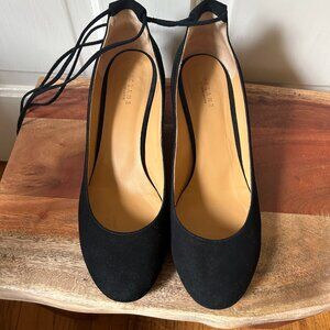 Sézane Valentina babies, Size 38 (7), suede ankle-wrap low heels